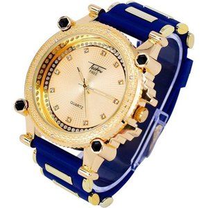 Mens Blue/Gold Fully Iced Out Watch